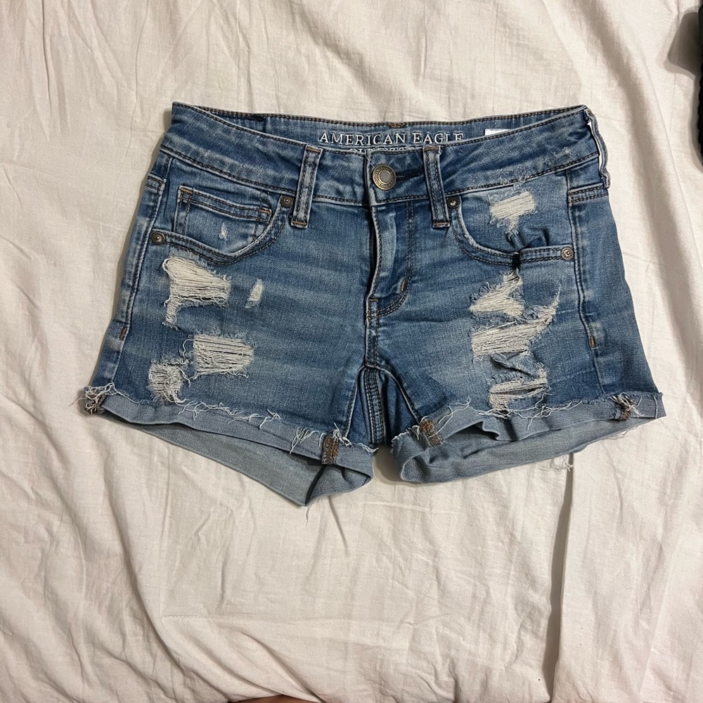 American Eagle Outfitters Blue Jean Shorts Distressed Cuffed Hem